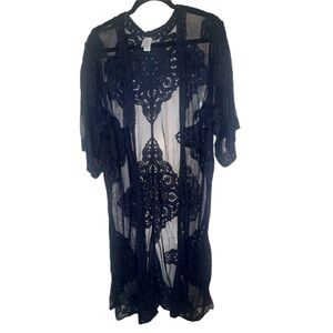 Elegant Navy Lace Kimono